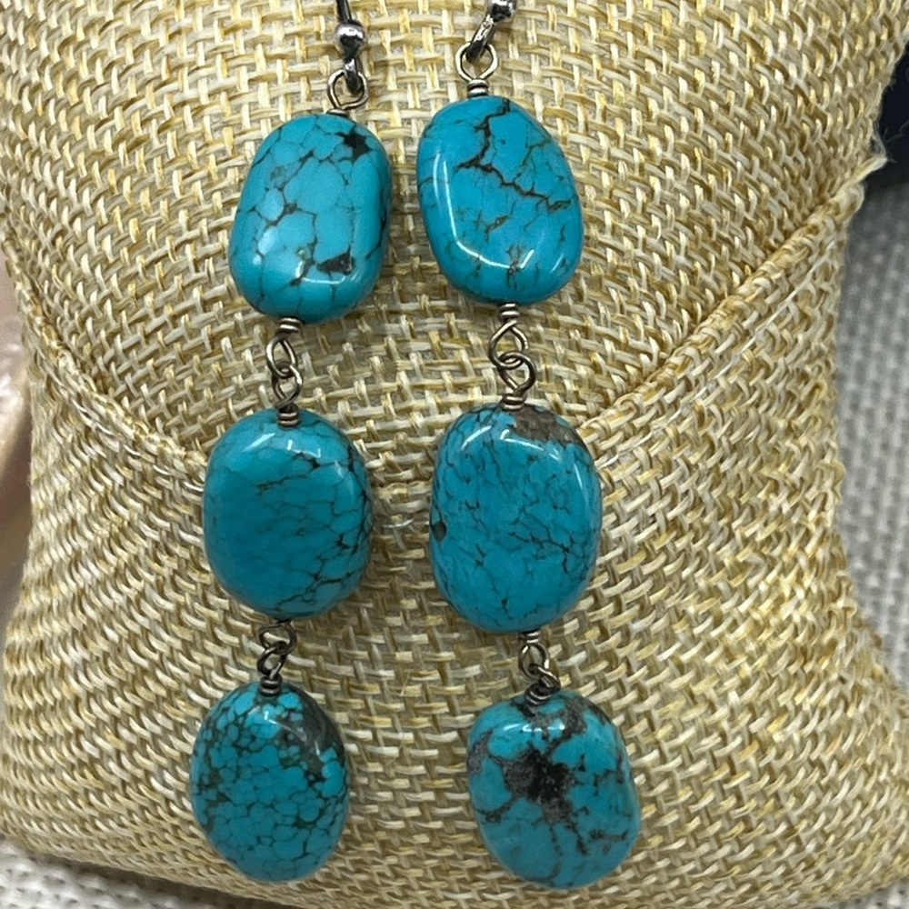 Southwest Artisan Sterling Silver Turquoise Dangle Earrings – SX 925 - Picture 5 of 17